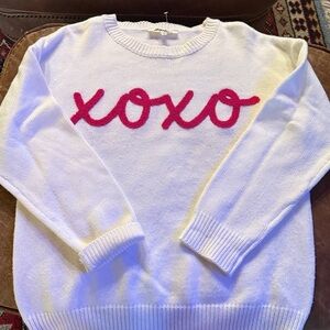 XOXO Women's White and Pink Sweater